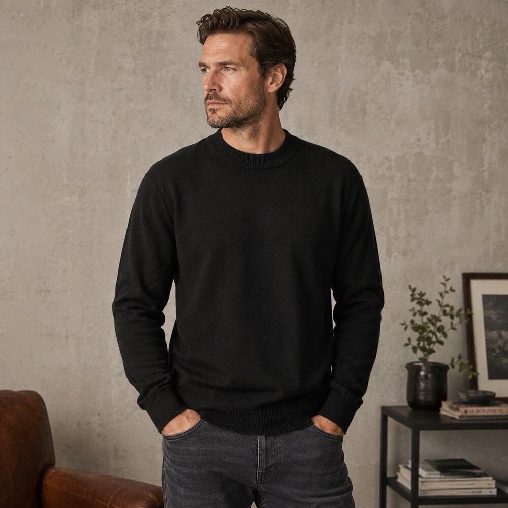 Brave Soul London Men’s XL Black 100% Cotton Crew Neck Knit Sweater Pullover